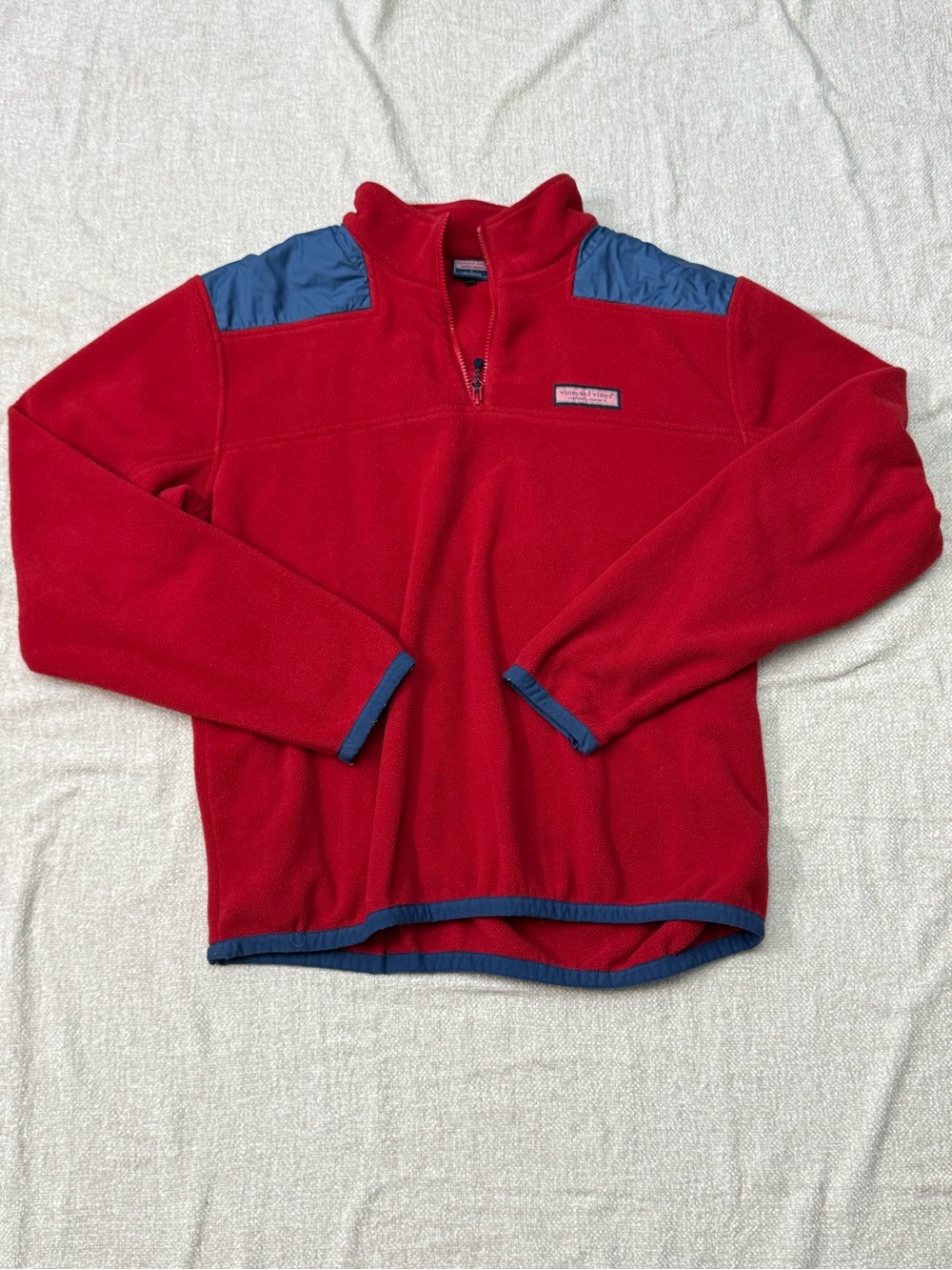 Vineyard Vines Red Fleece 1/4 Zip Pullover L Coastal Preppy Core USA